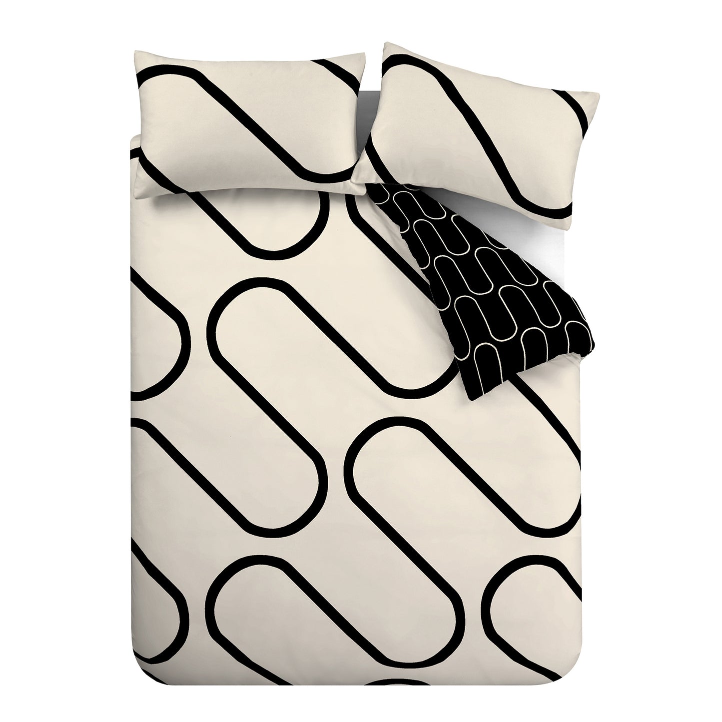 Catherine Lansfield Linear Curve Geometric Duvet Cover Set - Black