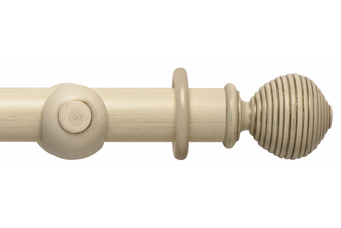 Hallis Modern Country Ribbed Ball 45mm Wooden Curtain Pole - Brushed Cream