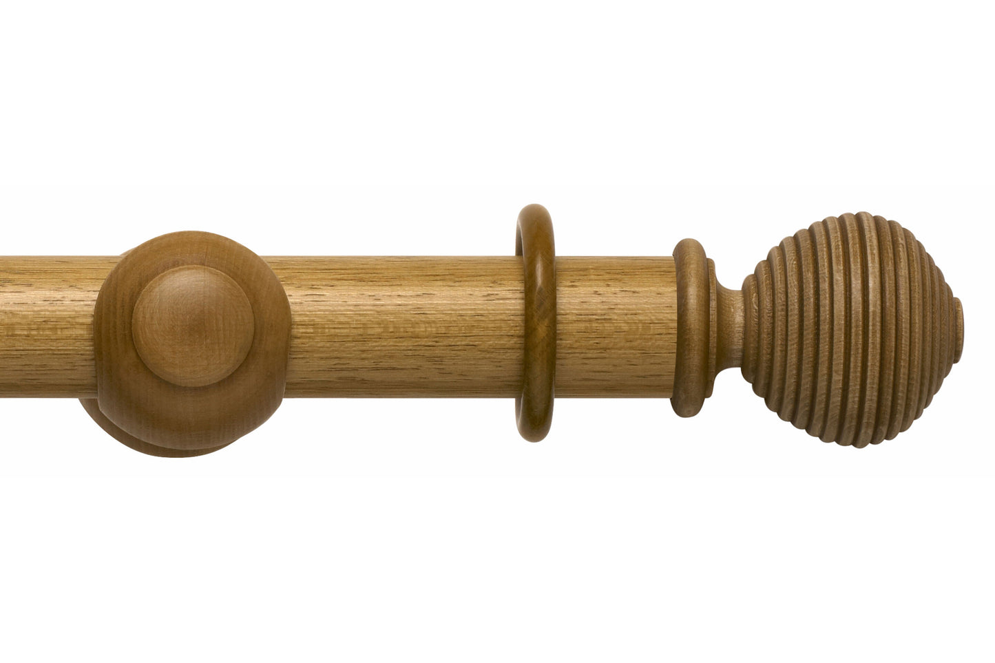 Hallis Modern Country Ribbed Ball 45mm Wooden Curtain Pole - Light Oak