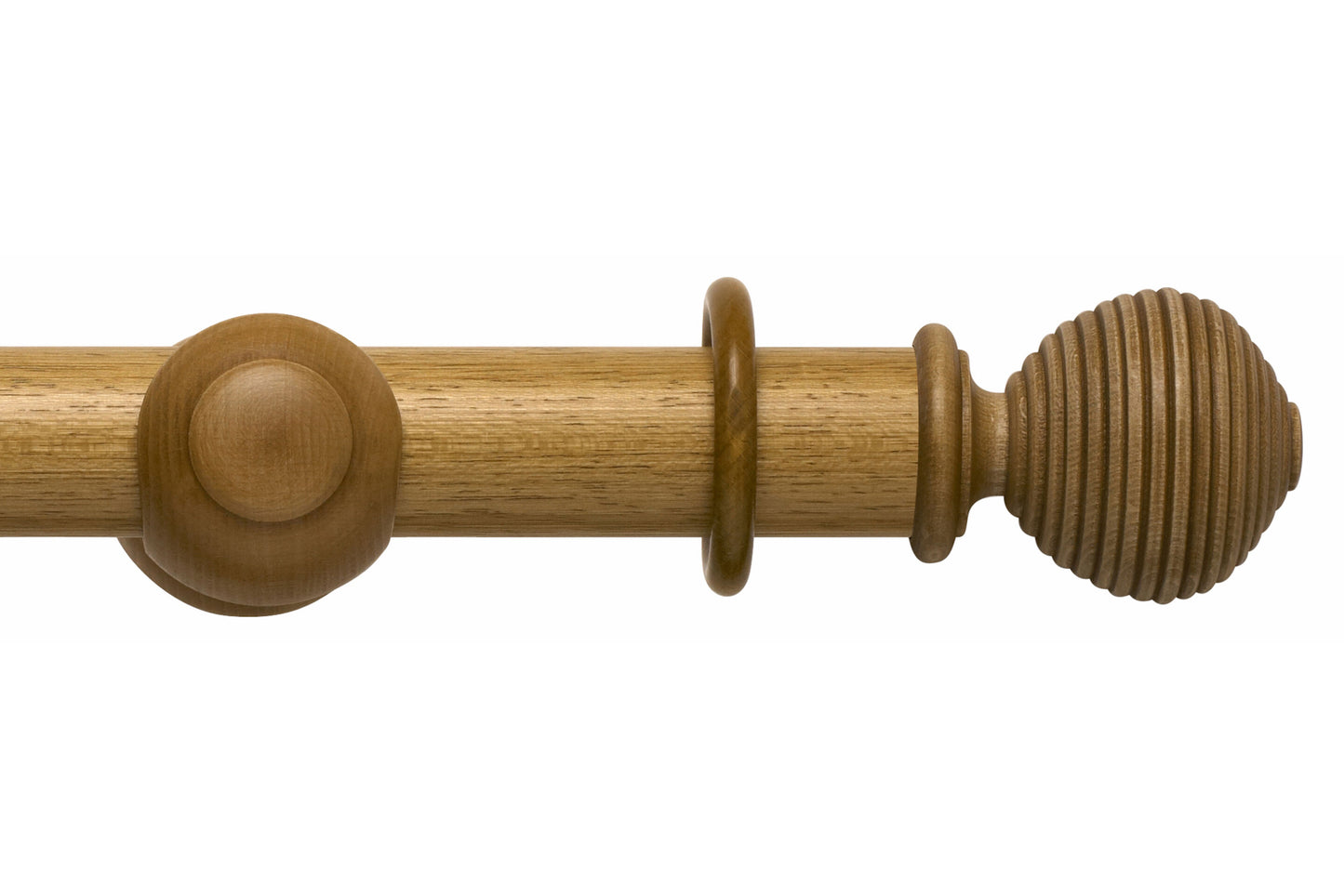 Hallis Modern Country Ribbed Ball 55mm Wooden Curtain Pole - Light Oak