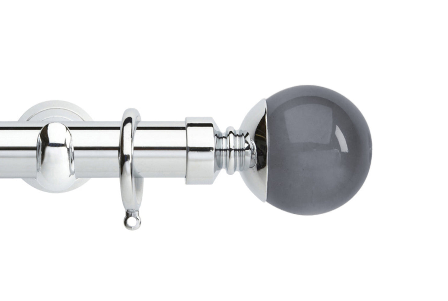Hallis Neo Premium Smoke Plain Ball 28mm Metal Curtain Pole (Cup Brackets) - Chrome