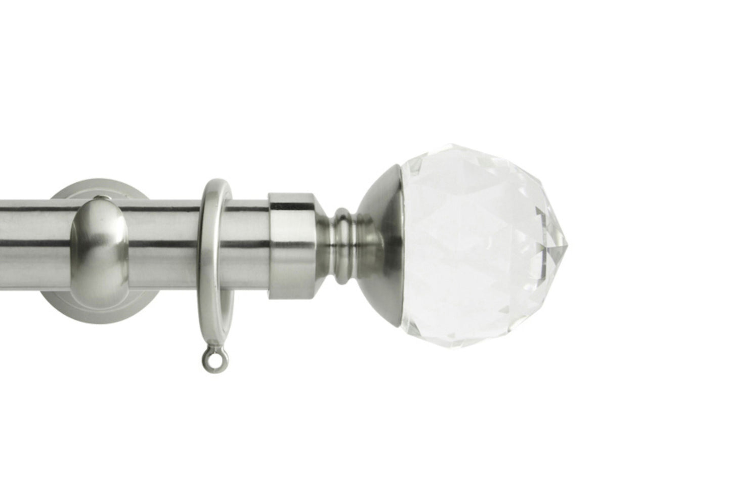 Hallis Neo Premium Clear Faceted Ball 28mm Metal Curtain Pole (Cup Brackets) - Stainless Steel