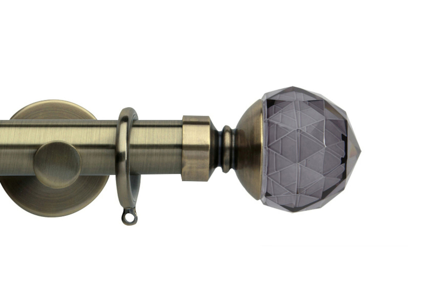 Hallis Neo Premium Smoke Faceted Ball 28mm Metal Curtain Pole (Cylinder Brackets) - Spun Brass