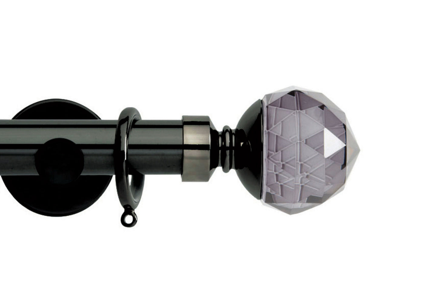 Hallis Neo Premium Smoke Faceted Ball 28mm Metal Curtain Pole (Cylinder Brackets) - Black Nickel