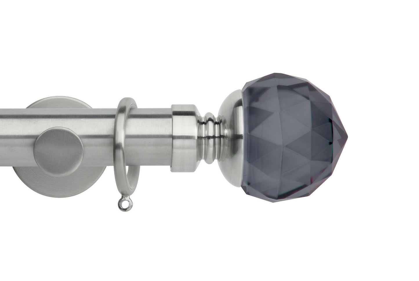 Hallis Neo Premium Smoke Faceted Ball 35mm Metal Curtain Pole - Stainless Steel
