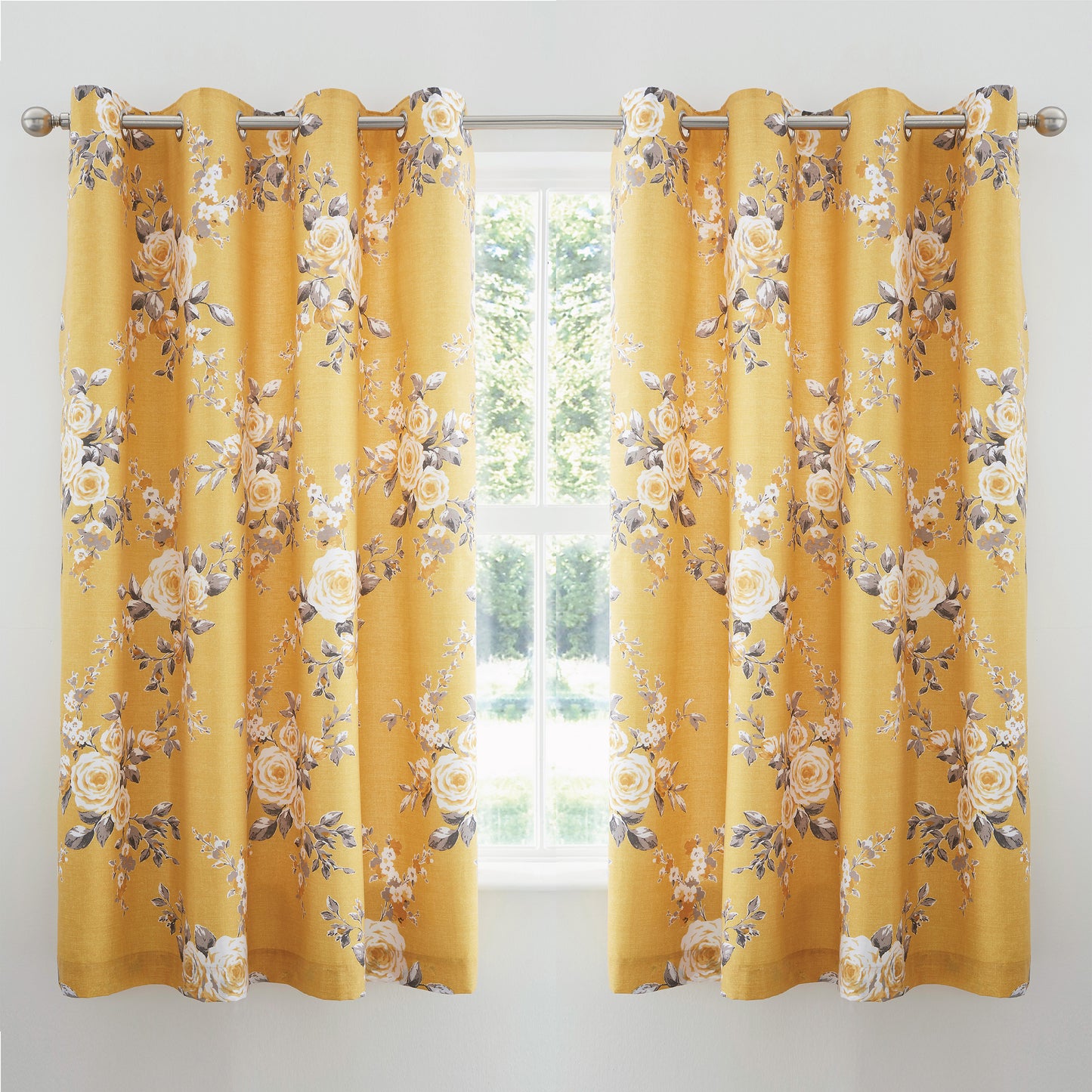 Catherine Lansfield Canterbury Eyelet Curtains - Ochre