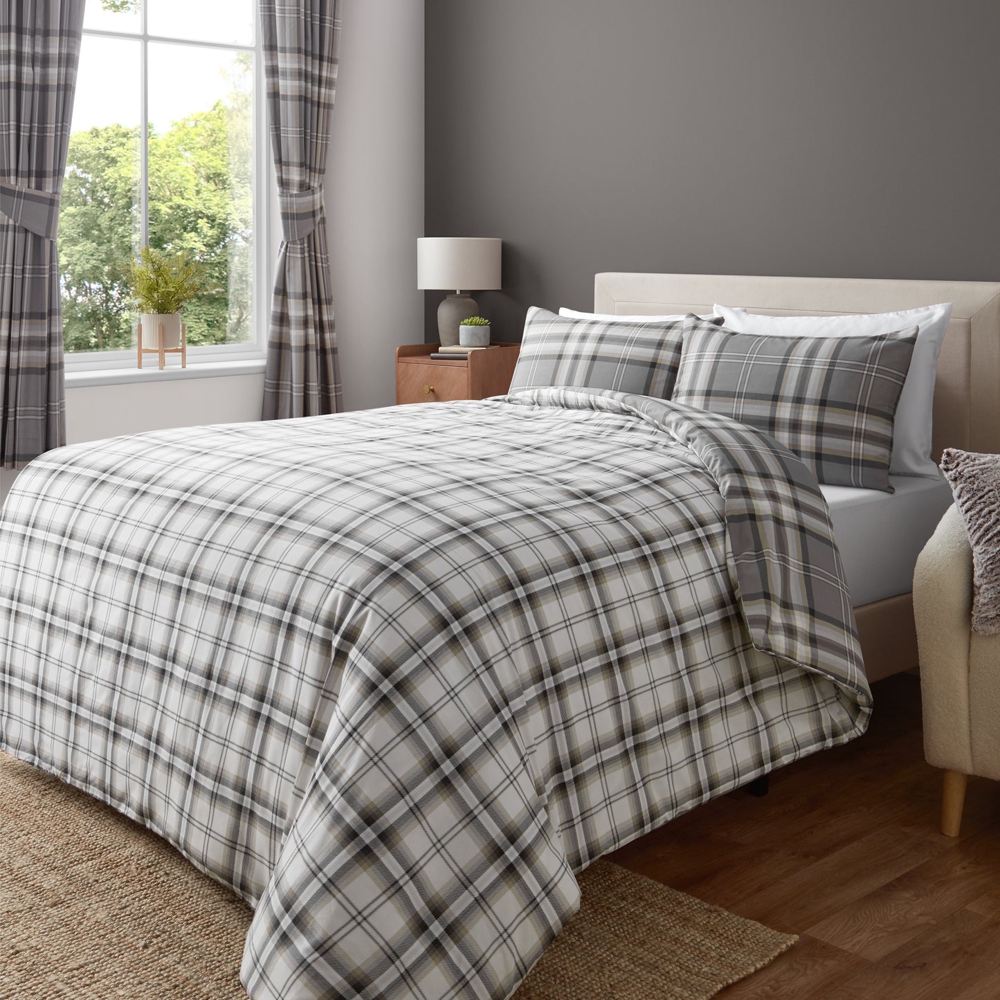 Catherine Lansfield Kelso Check Duvet Cover Set - Charcoal