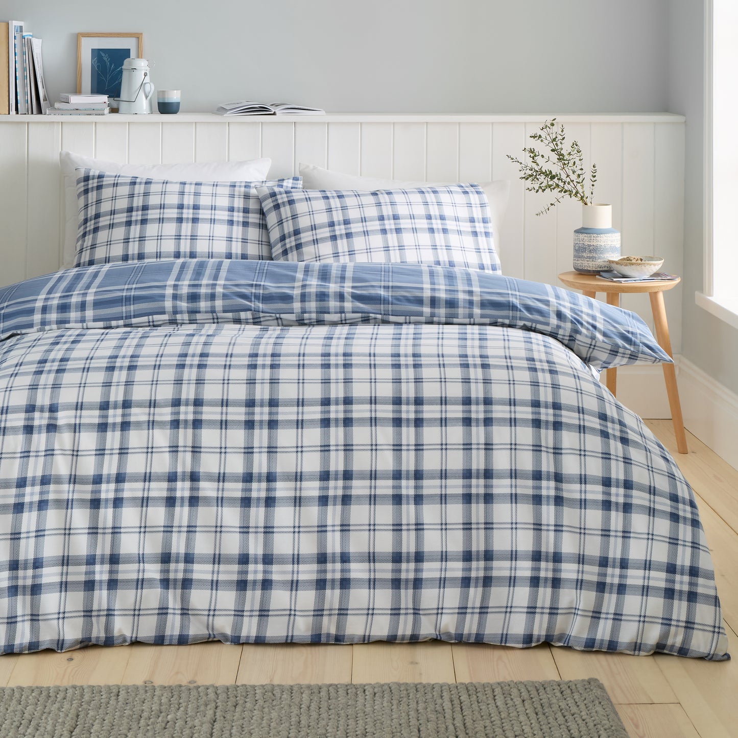 Catherine Lansfield Kelso Check Duvet Cover Set - Lansfield Blue