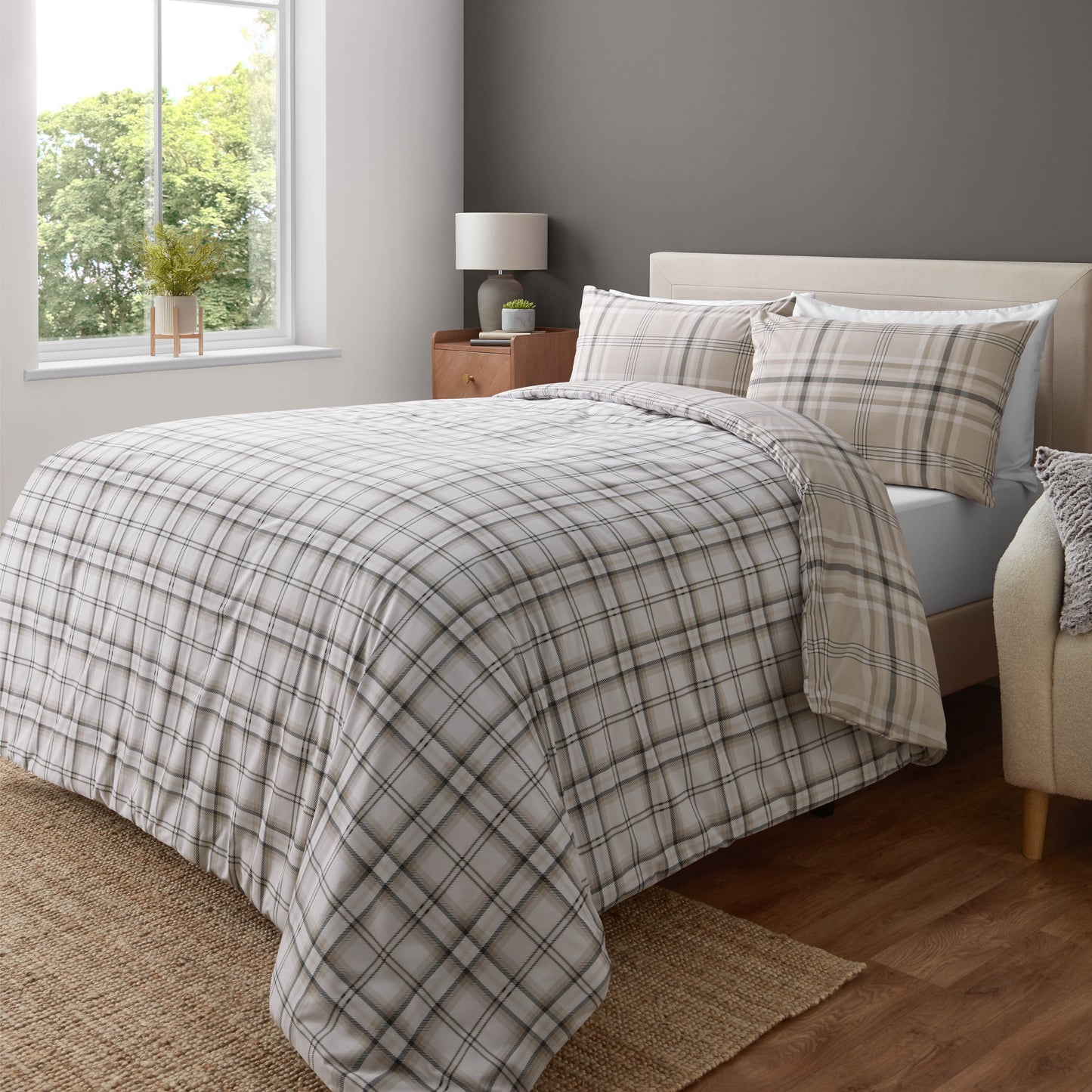 Catherine Lansfield Kelso Check Duvet Cover Set - Natural