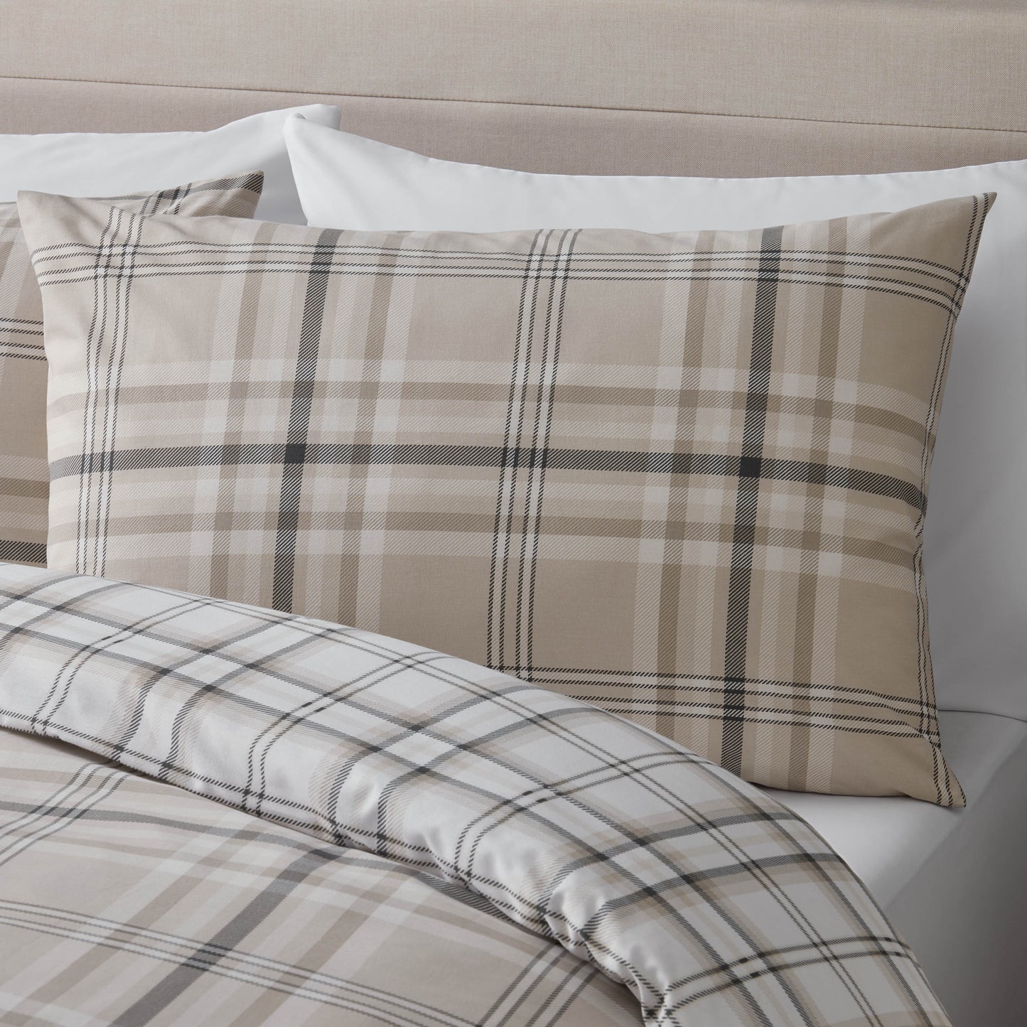 Catherine Lansfield Kelso Check Duvet Cover Set - Natural