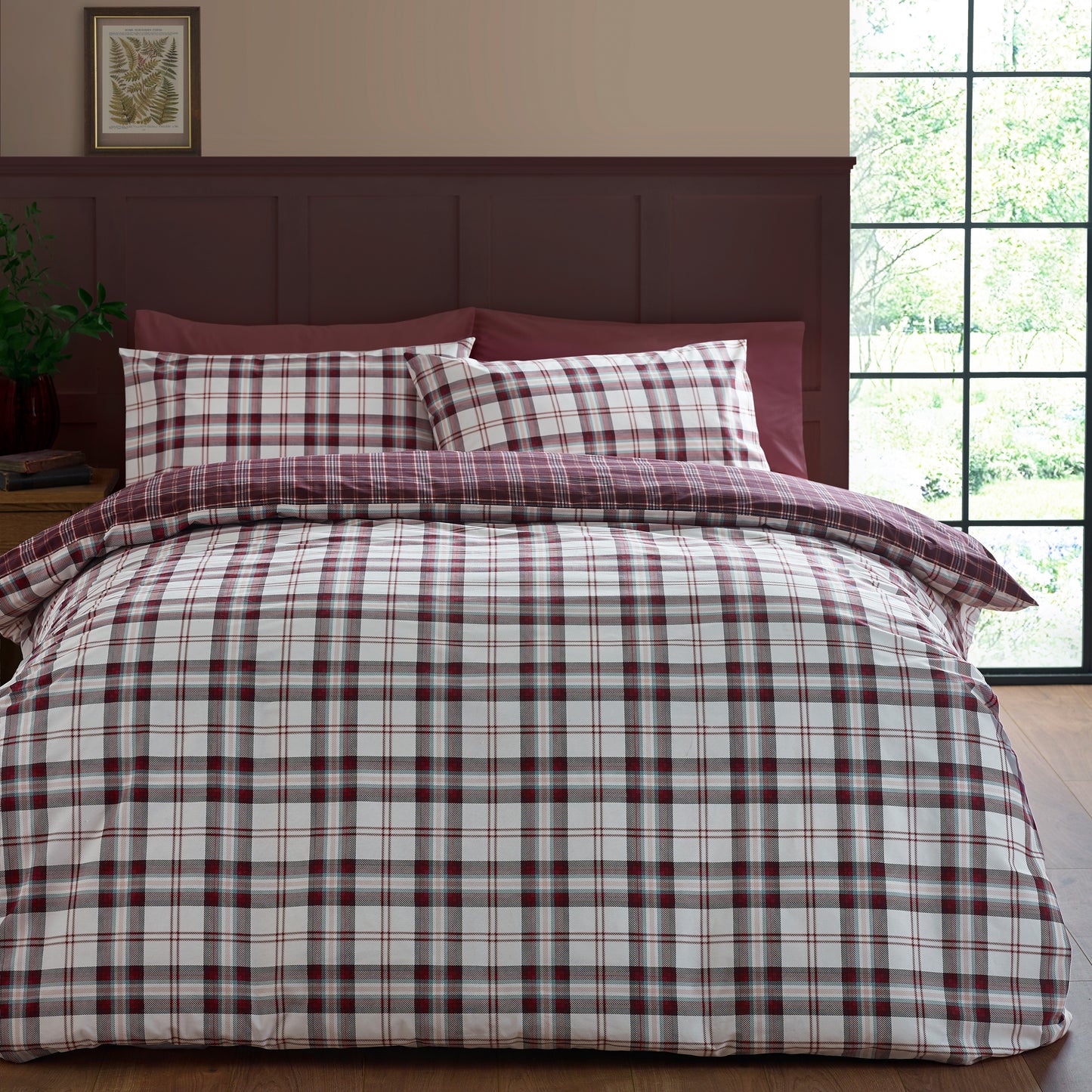 Catherine Lansfield Kelso Check Duvet Cover Set - Plum