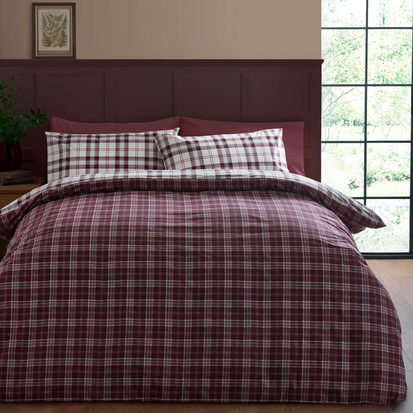 Catherine Lansfield Kelso Check Duvet Cover Set - Plum