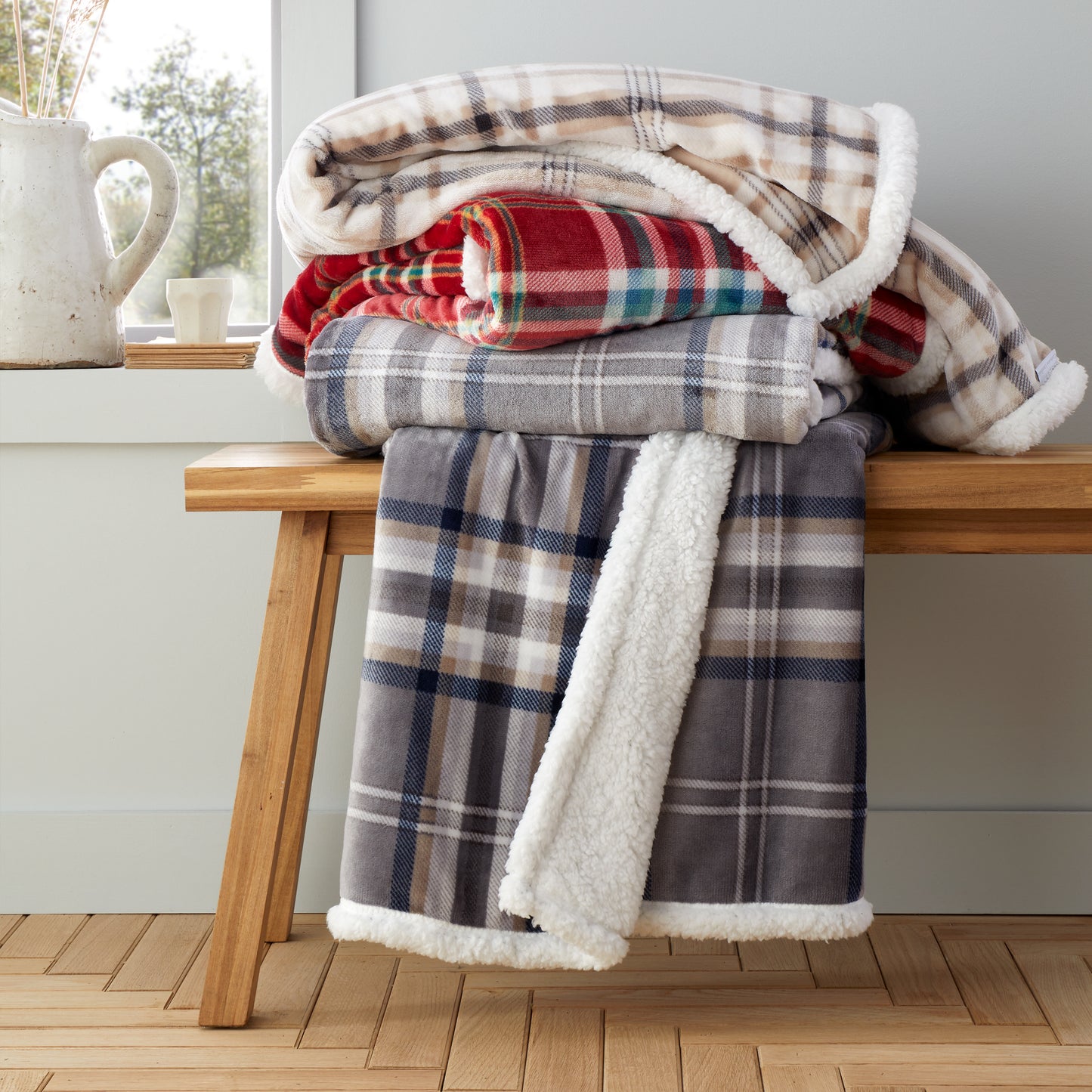 Catherine Lansfield Kelso Check Throw - Natural