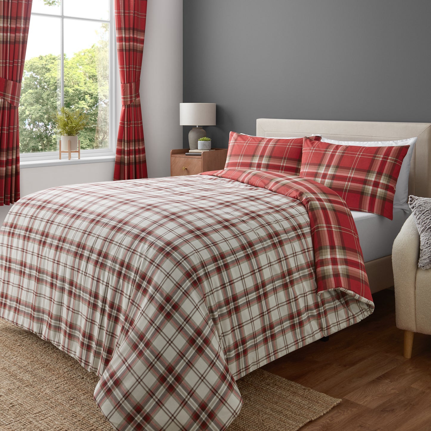 Catherine Lansfield Kelso Check Duvet Cover Set - Red