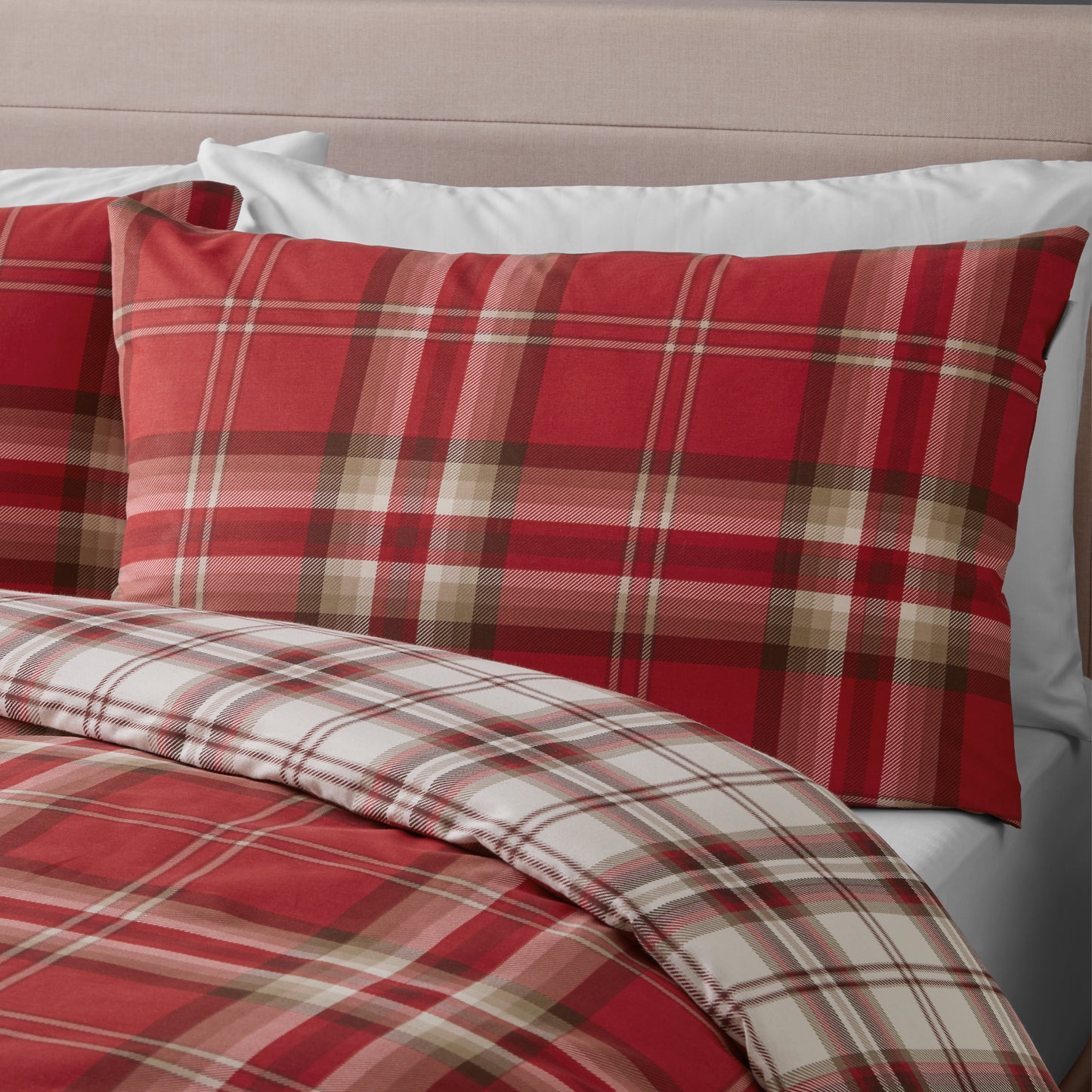Catherine Lansfield Kelso Check Duvet Cover Set - Red