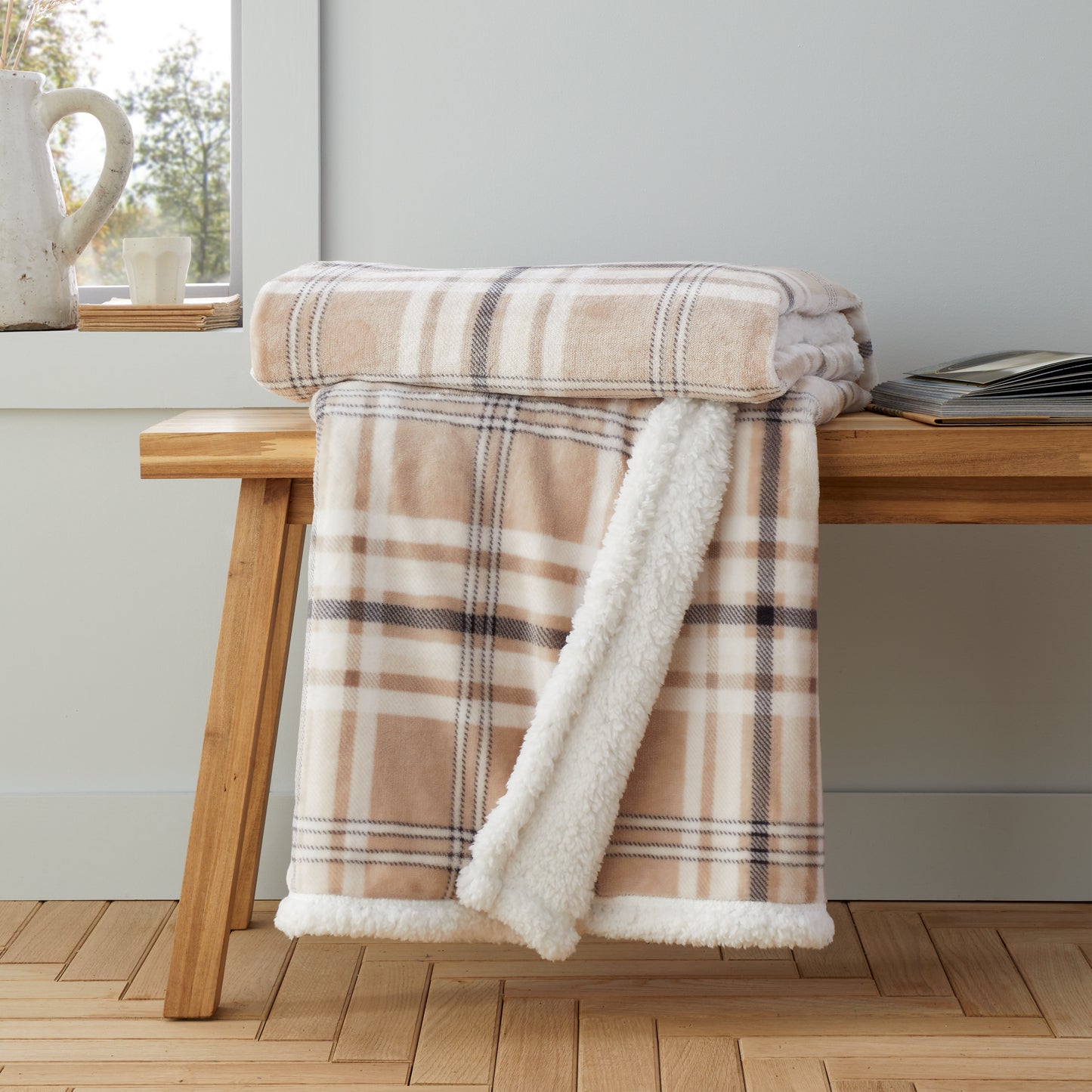 Catherine Lansfield Kelso Check Throw - Natural