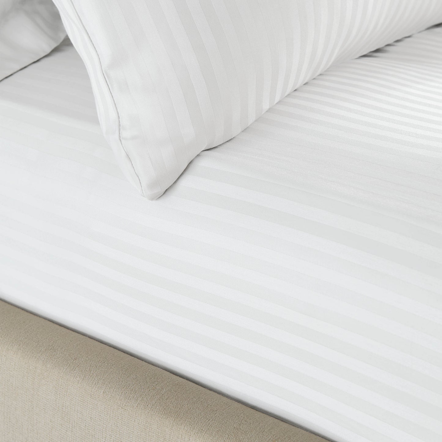 Catherine Lansfield 300TC Satin Stripe Fitted Sheet - White