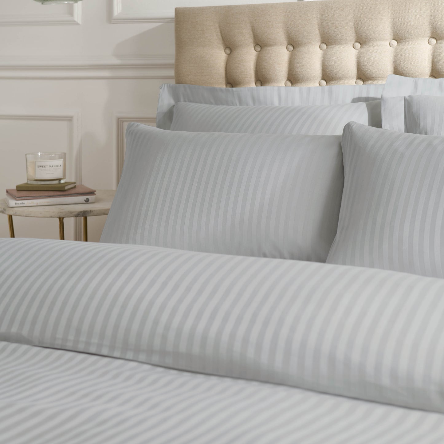 Catherine Lansfield 300TC Satin Stripe Fitted Sheet - Grey