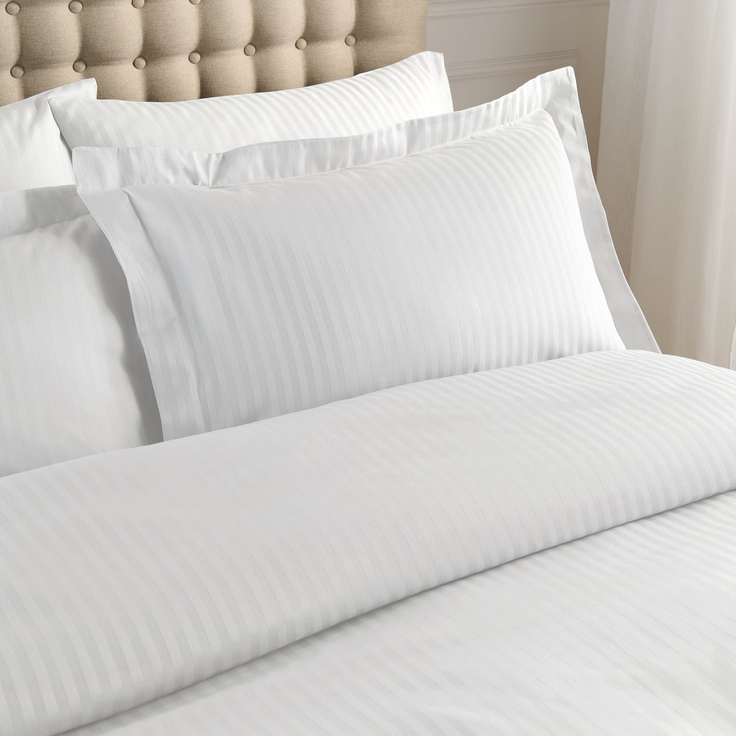 Catherine Lansfield 300TC Satin Stripe Fitted Sheet - White