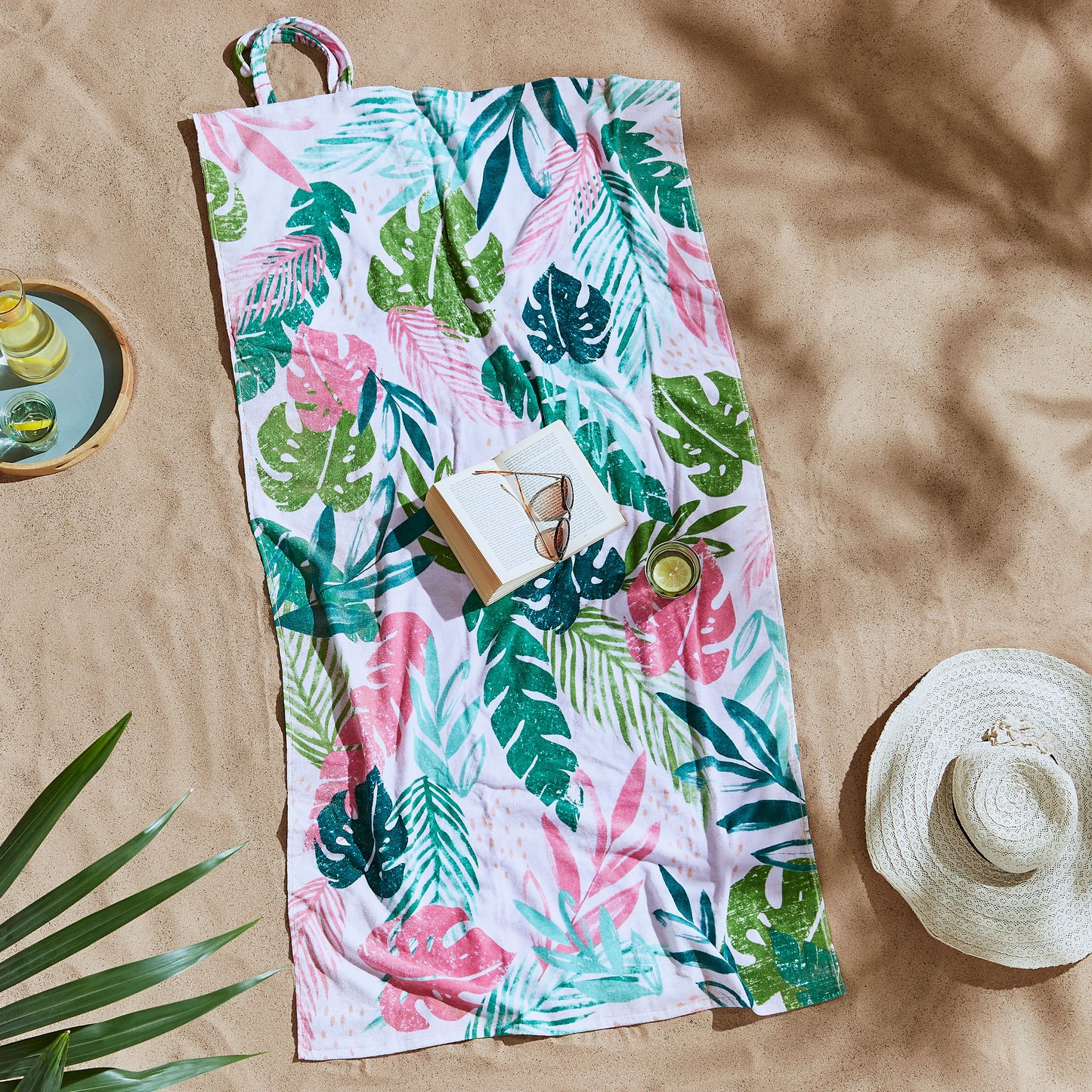 Catherine Lansfield Tropical Palm Beach Towel In A Bag