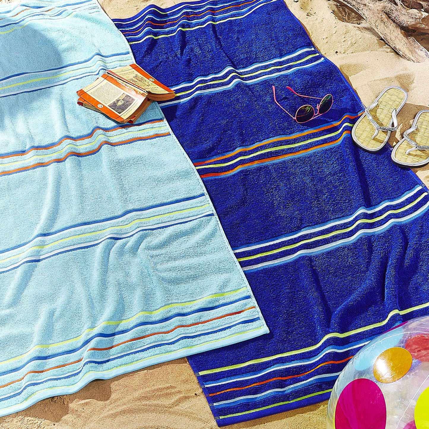 Catherine Lansfield Rainbow Light & Dark Blue Beach Towels (Twin pack)