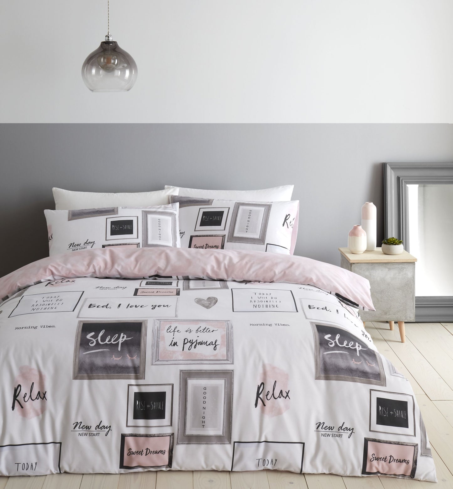Catherine Lansfield Sleep Dreams Duvet Cover Set - Blush