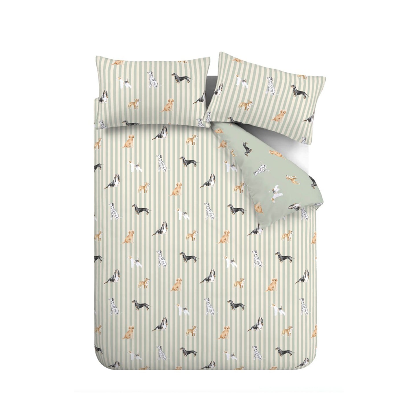 Catherine Lansfield Dog Stripe Duvet Cover Set - Green