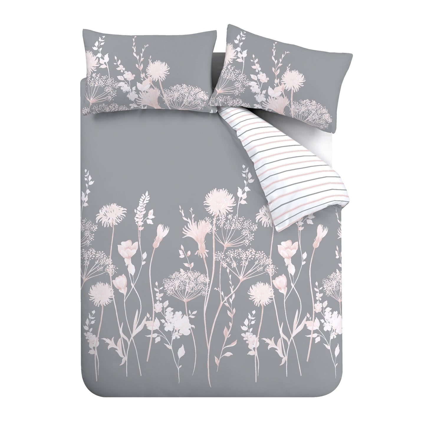 Catherine Lansfield Meadowsweet Floral Duvet Cover Set - Pink/Grey