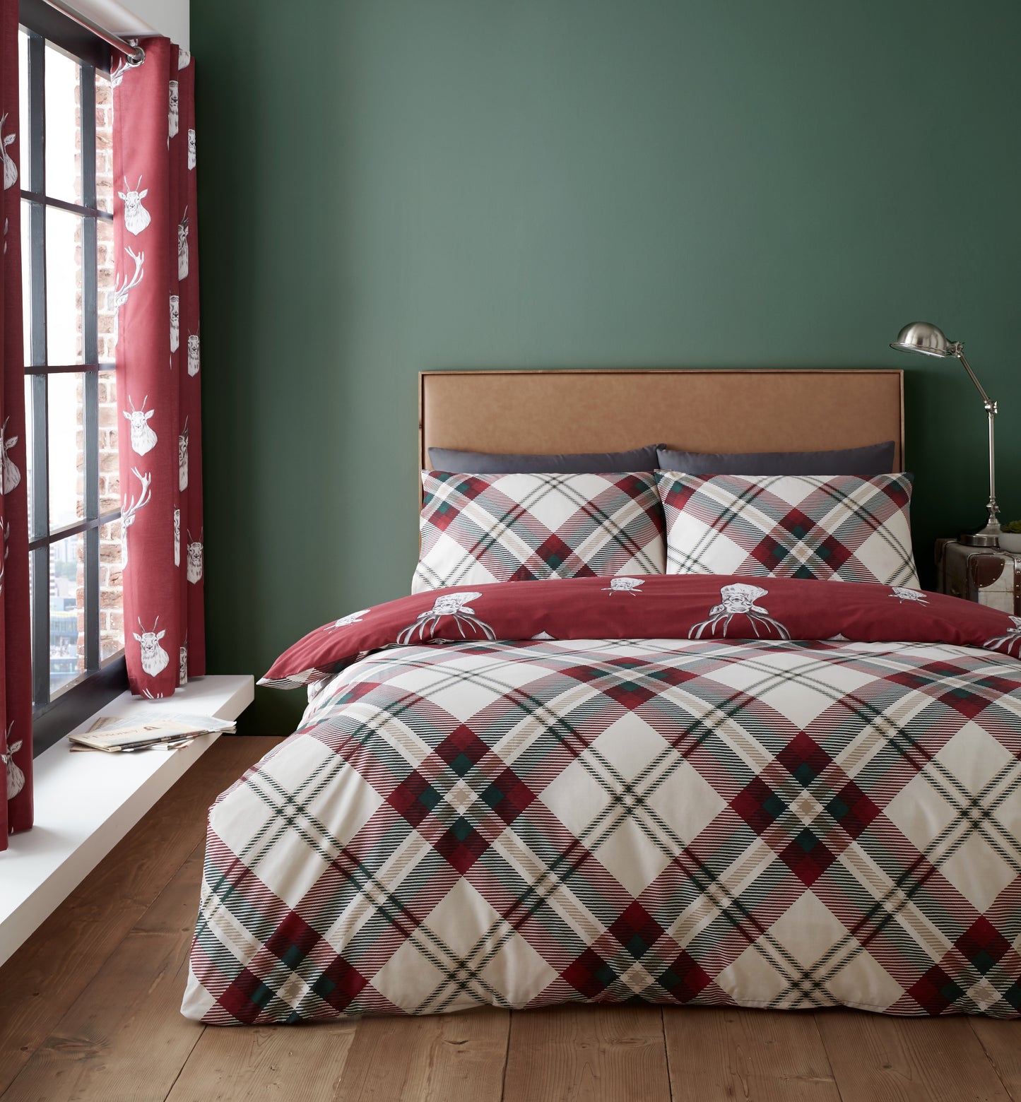 Catherine Lansfield Munro Stag Check Duvet Cover Set