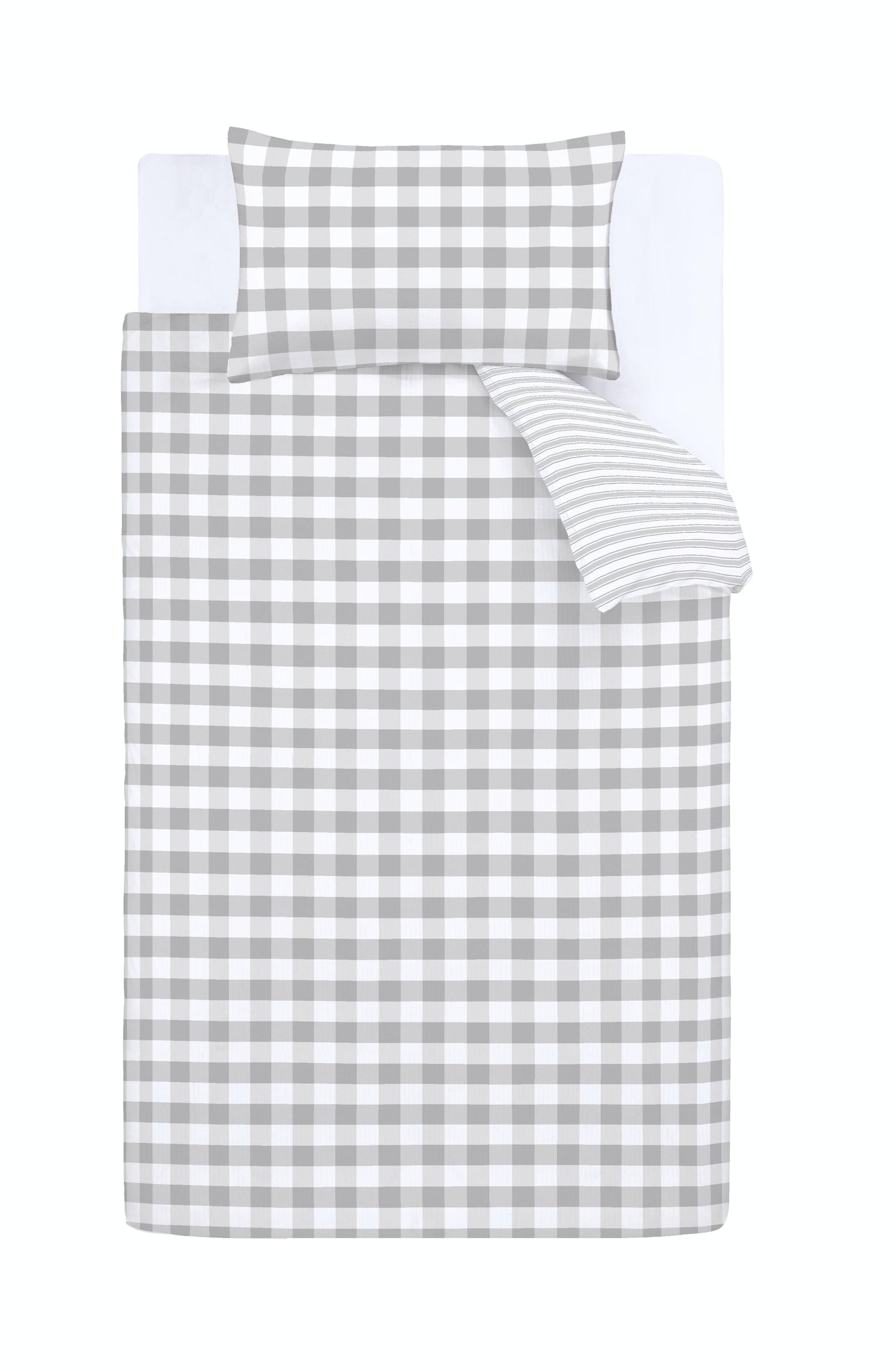Bianca Check And Stripe Duvet Cover Set - Grey