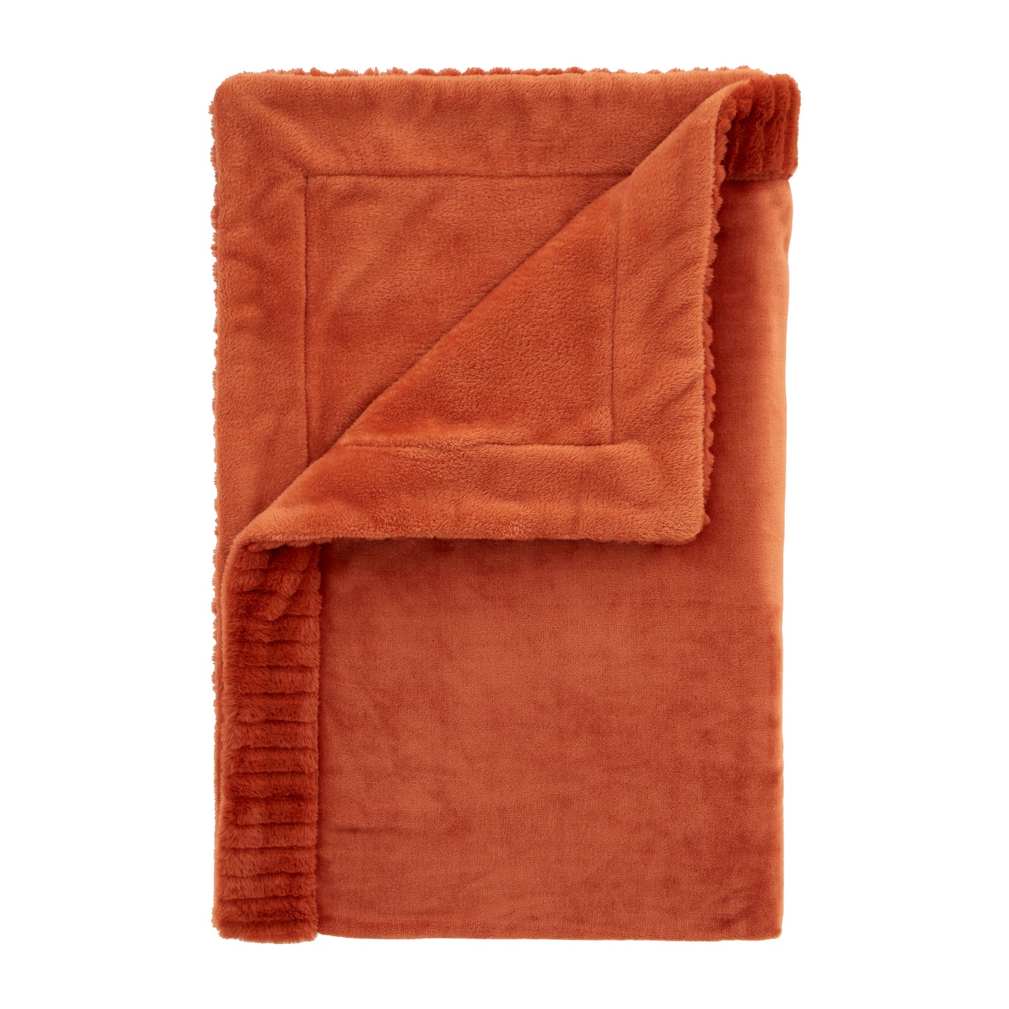 Catherine Lansfield Velvet And Faux Fur Throw - Burnt Orange