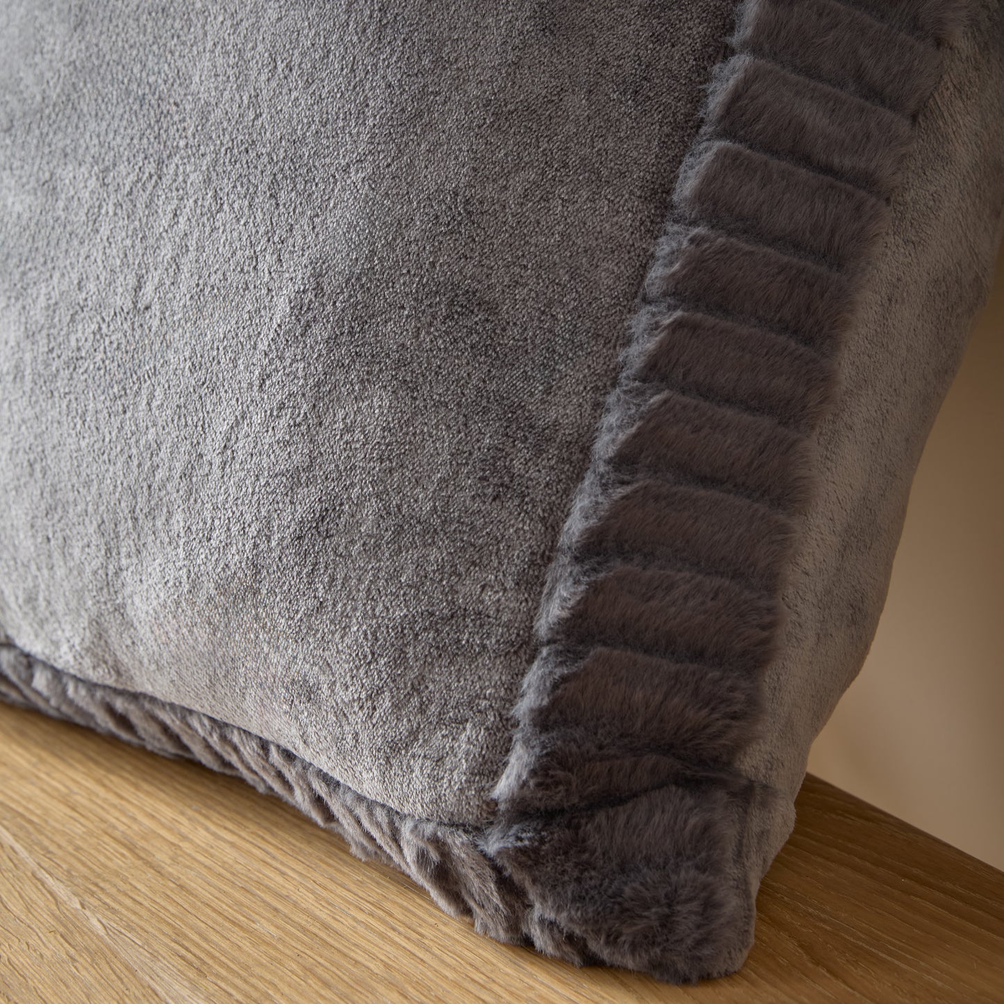 Catherine Lansfield Velvet And Faux Fur Filled Cushion - Charcoal