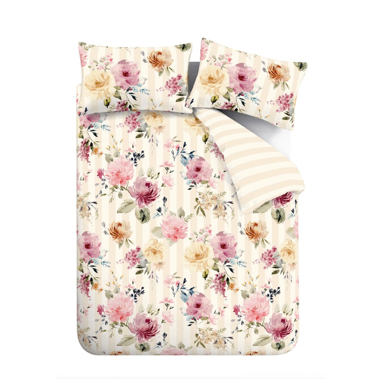 Catherine Lansfield Floral Stripe Duvet Cover Set - Cream