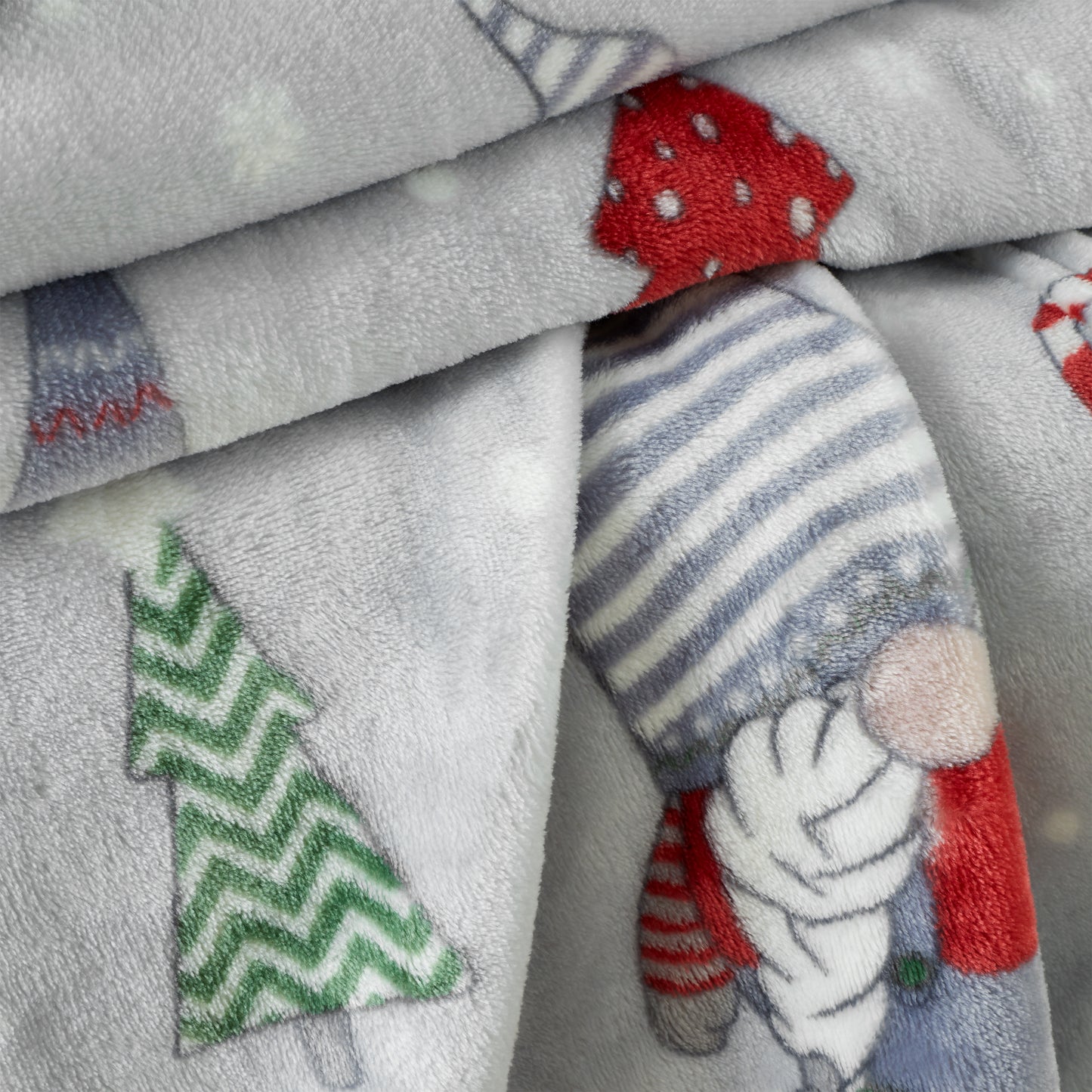 Catherine Lansfield Christmas Festive Gnomes Throw - Red/Grey