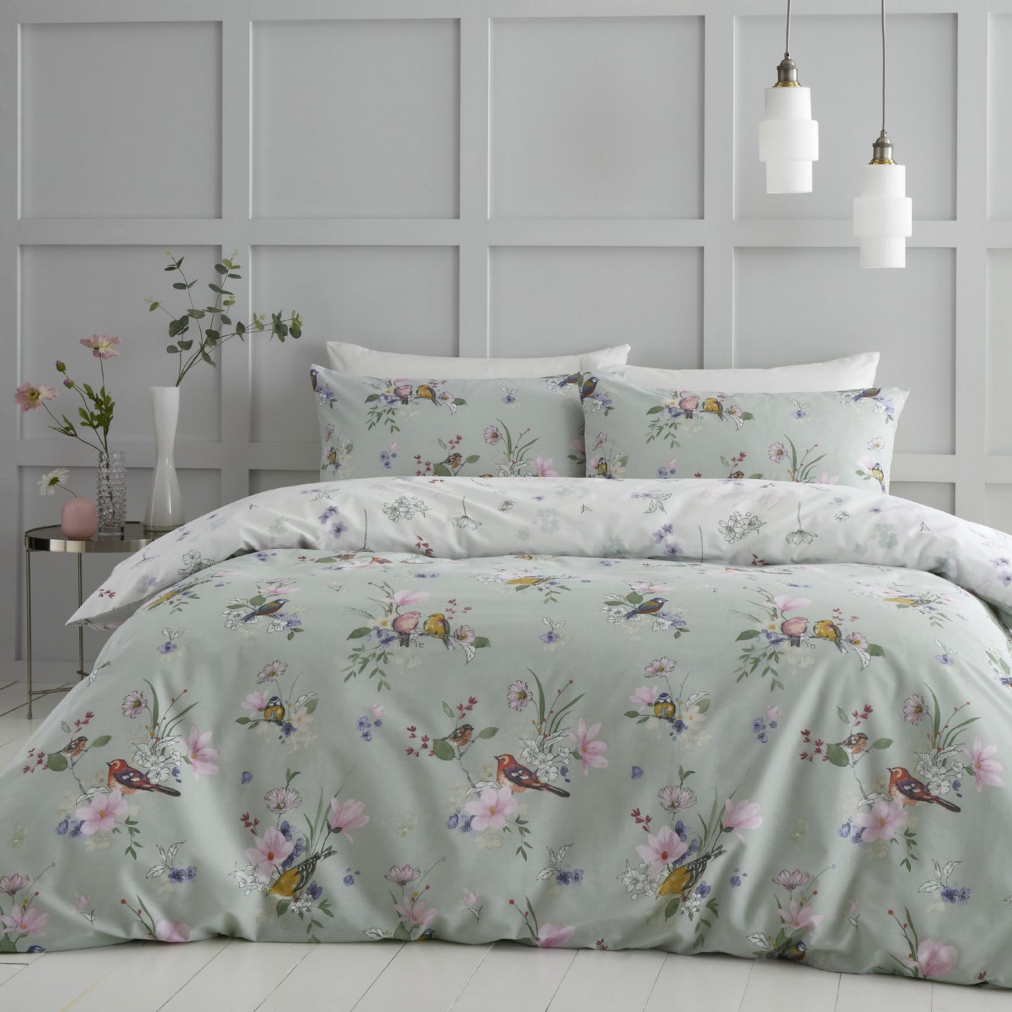 Catherine Lansfield Songbird Duvet Cover Set - Sage
