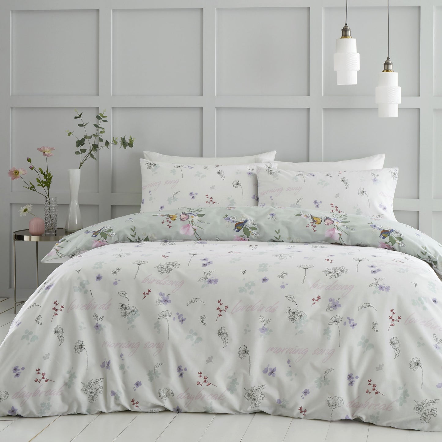 Catherine Lansfield Songbird Duvet Cover Set - Sage