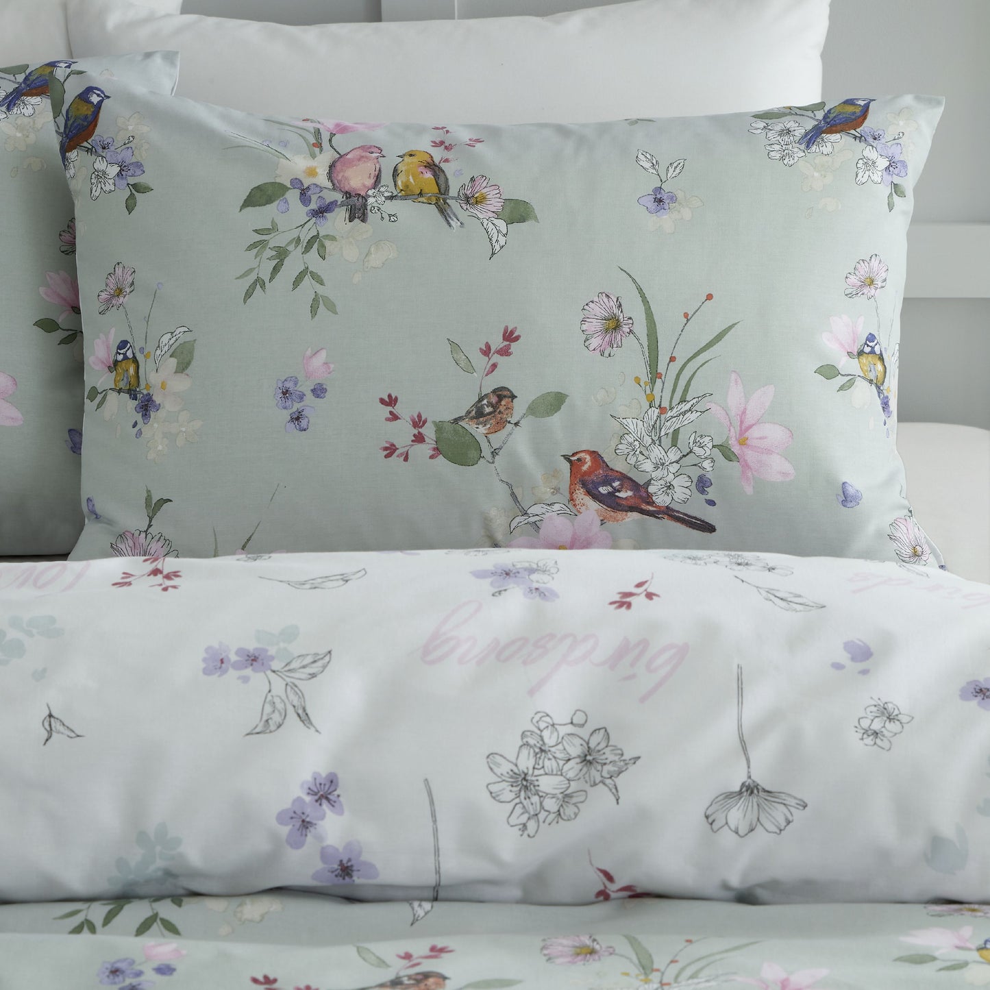 Catherine Lansfield Songbird Duvet Cover Set - Sage