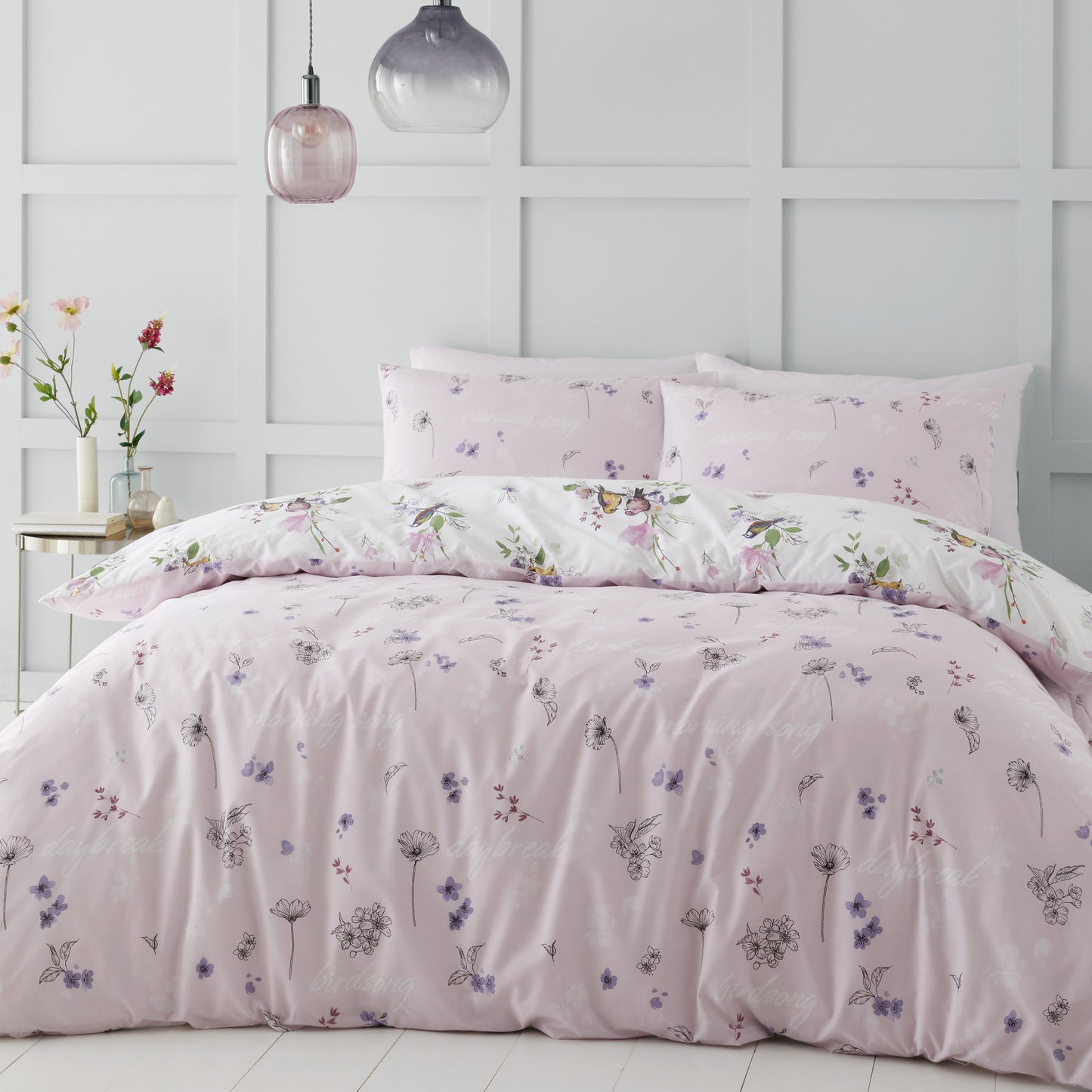 Catherine Lansfield Songbird Duvet Cover Set - Pink