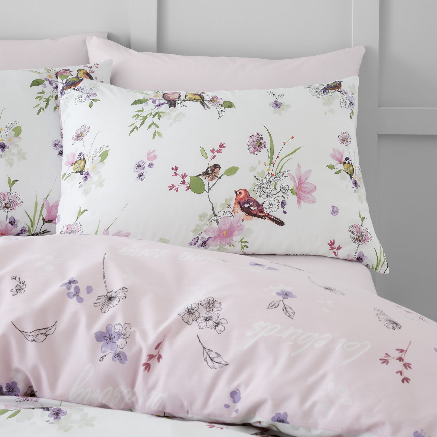 Catherine Lansfield Songbird Duvet Cover Set - Pink