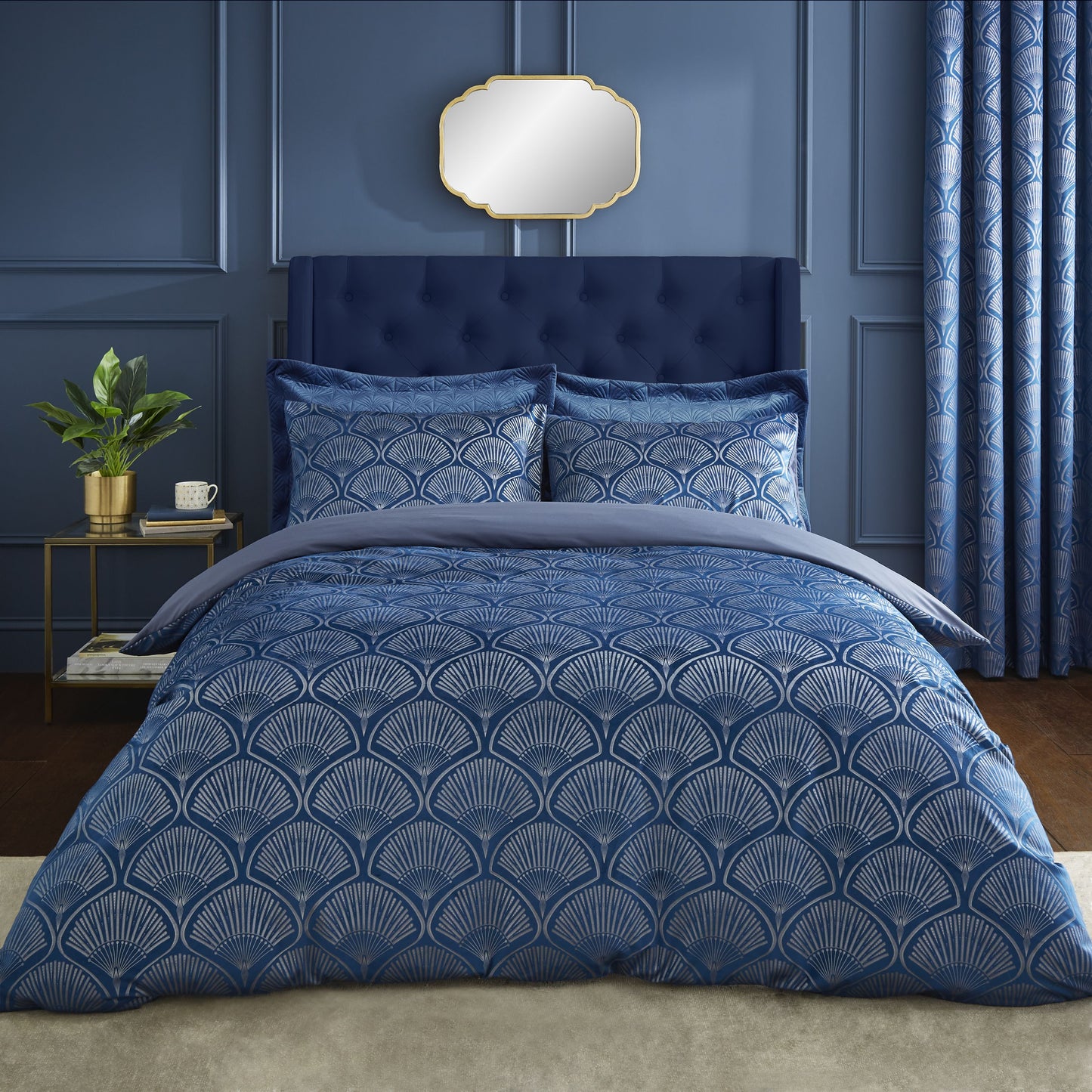 Catherine Lansfield Art Deco Pearl Duvet Cover Set - Navy