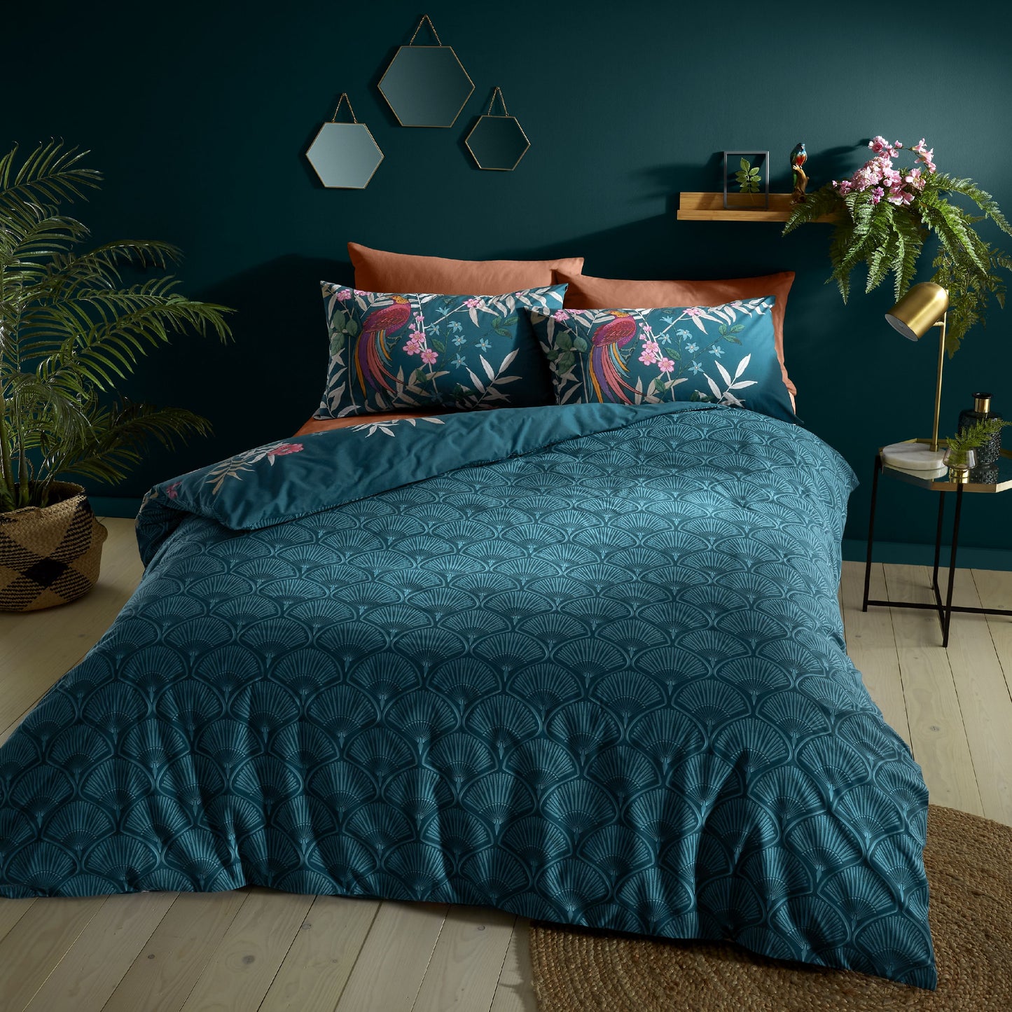 Catherine Lansfield Tropical Floral Birds Duvet Cover Set
