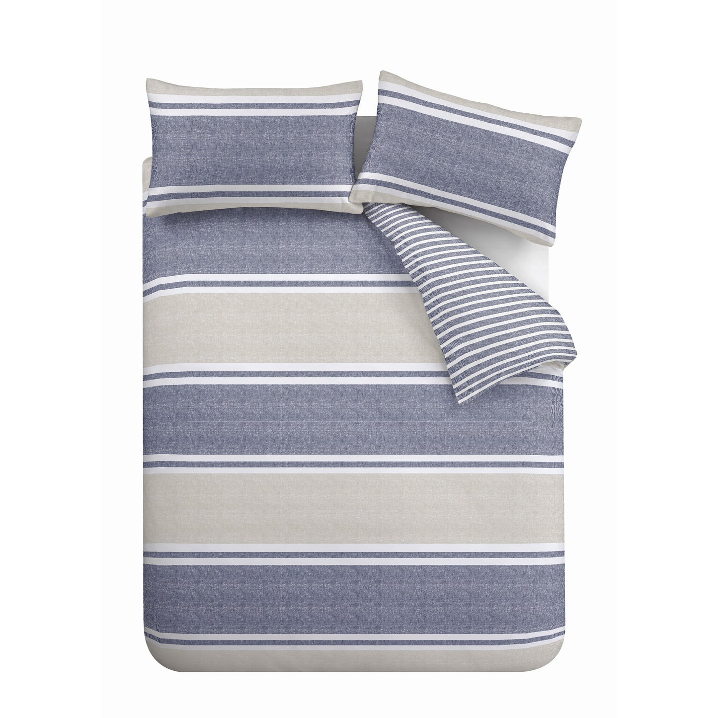 Catherine Lansfield Textured Banded Stripe Duvet Cover Set - Blue