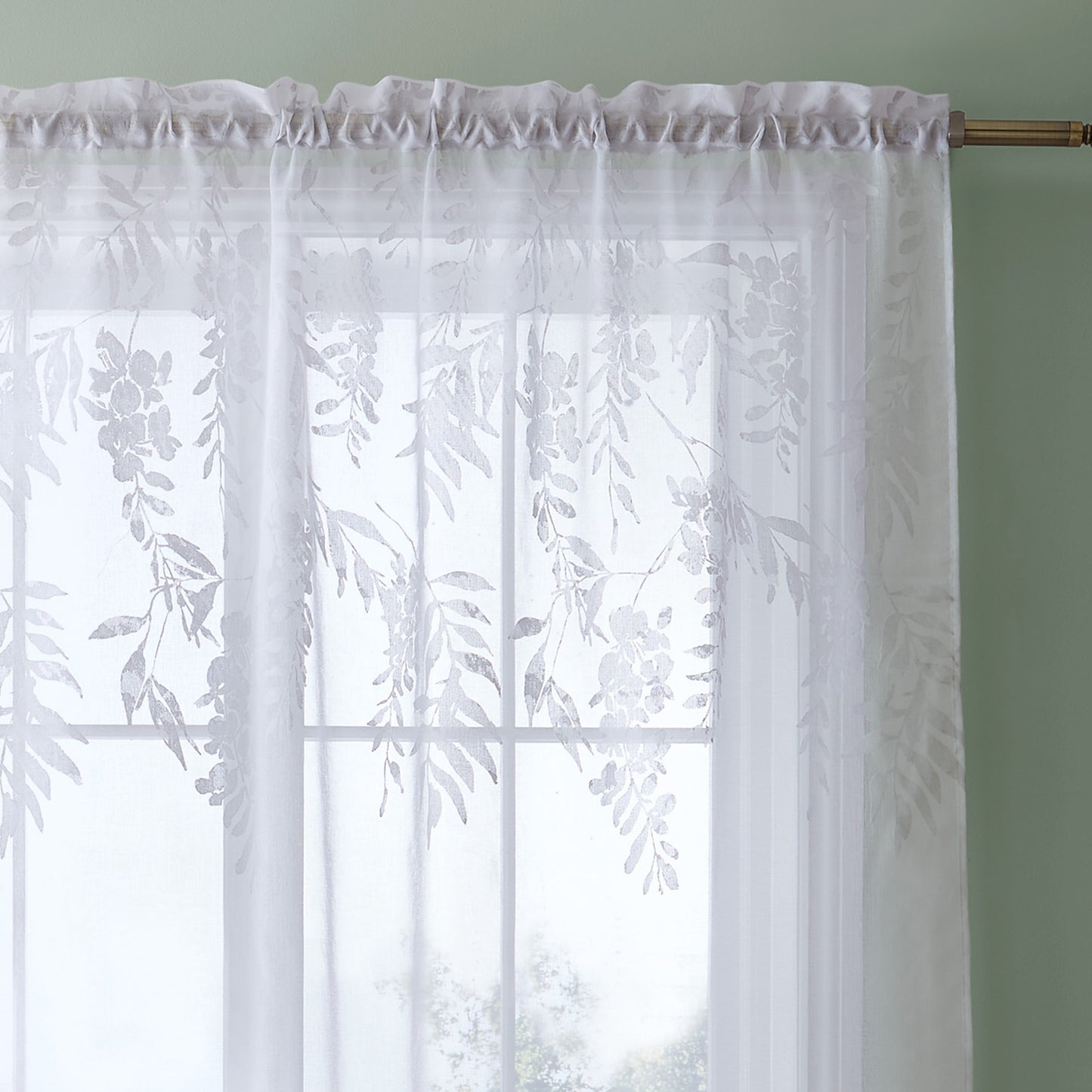 Catherine Lansfield Wisteria Floral Slot Top Voile Panel - White