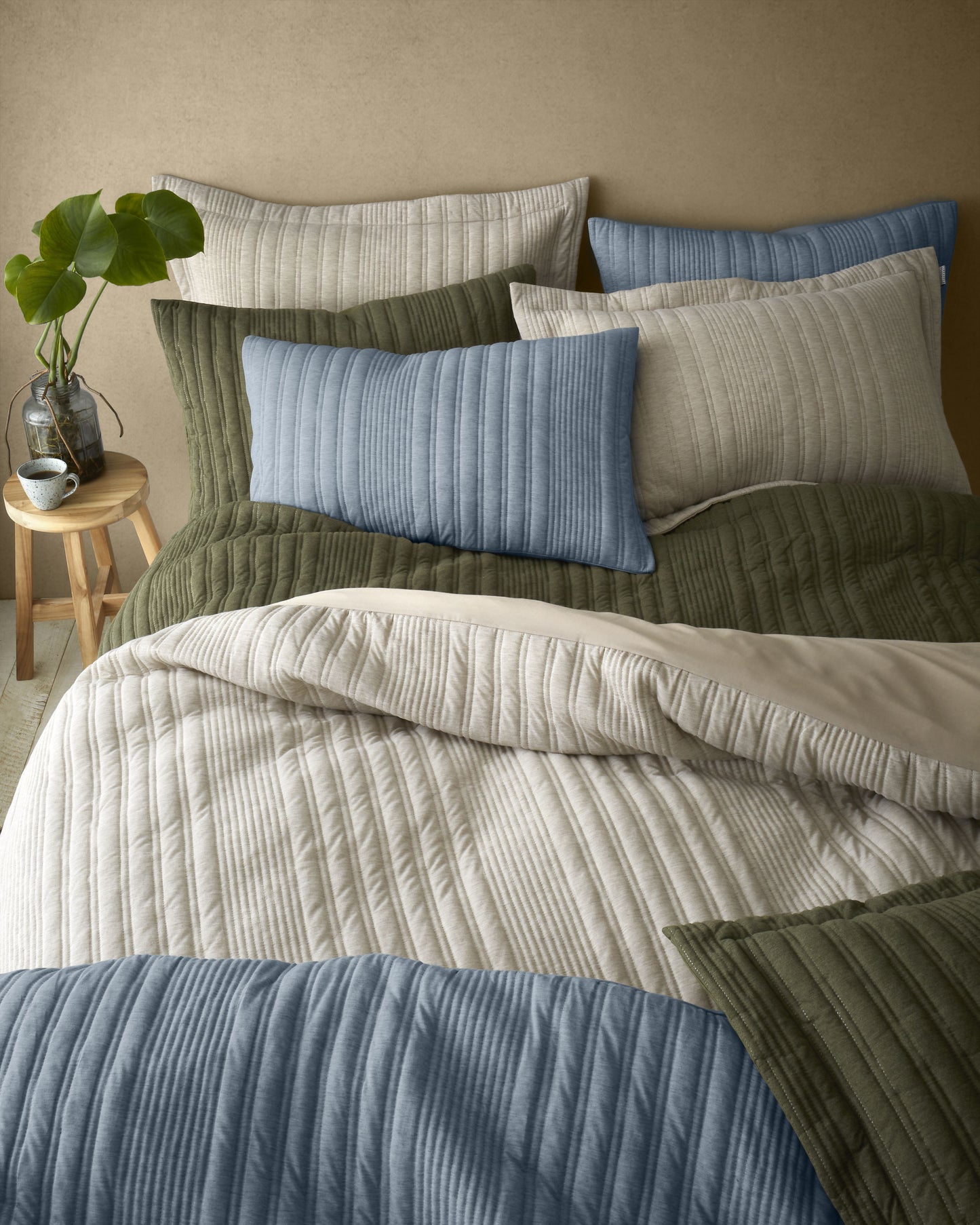 Pineapple Elephant Tamba Jersey Stripe Duvet Cover Set - Olive