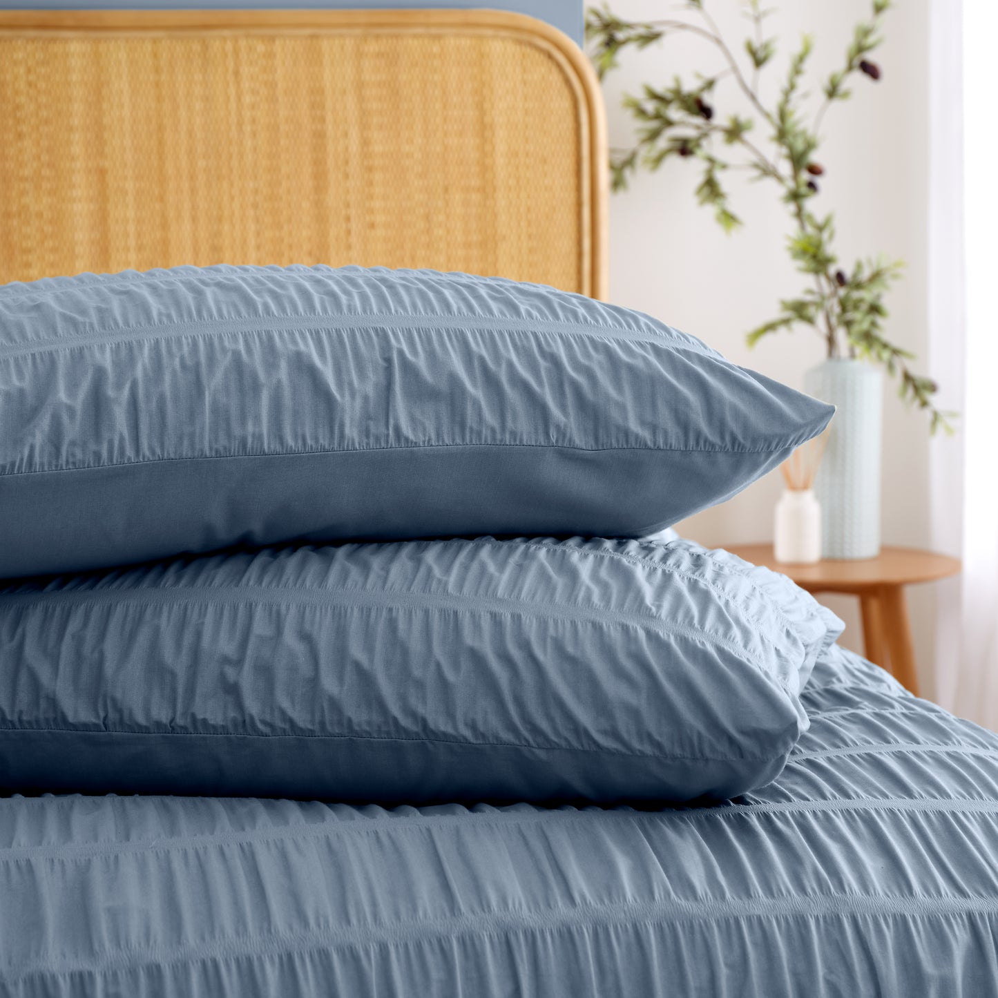 Catherine Lansfield Seersucker Duvet Cover Set - Blue