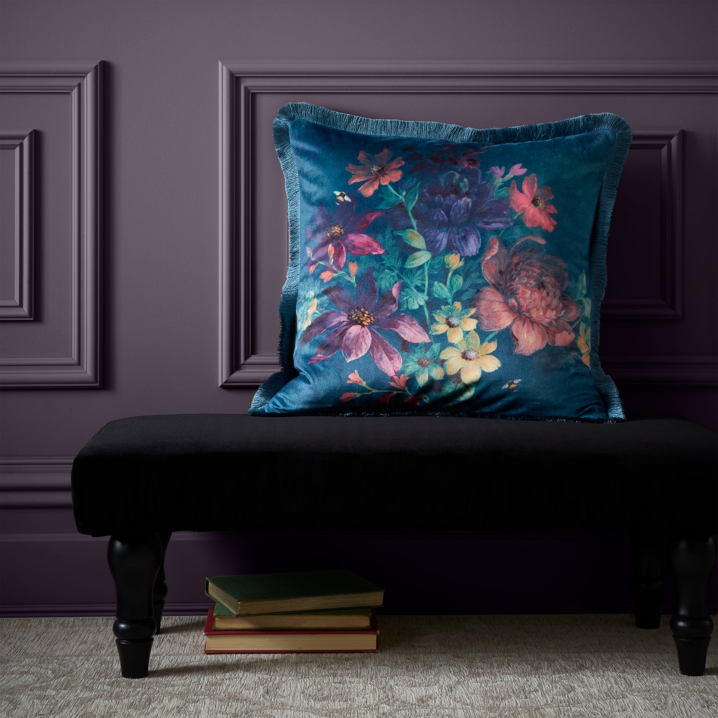 Bridgerton Romantic Floral Filled Cushion - Teal