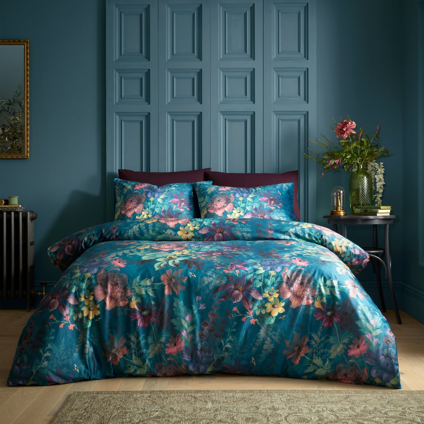 Bridgerton Romantic Floral Duvet Cover Set - Teal