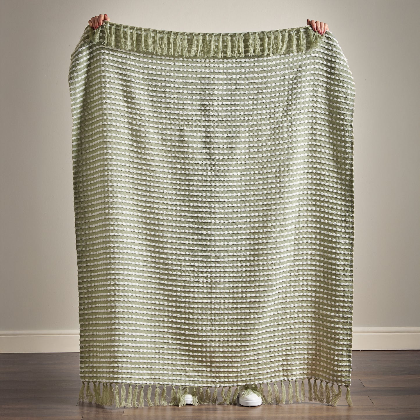 Catherine Lansfield Stab Stitch Throw - Sage