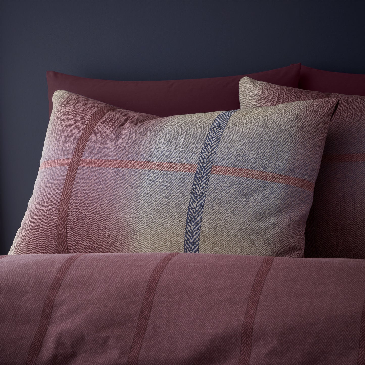 Catherine Lansfield Brushed Melrose Tweed Check Duvet Cover Set - Plum