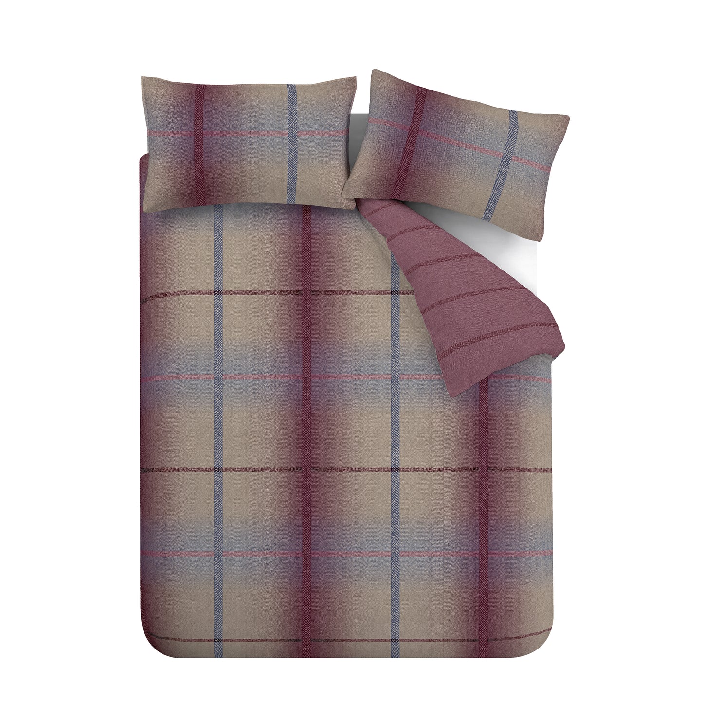 Catherine Lansfield Brushed Melrose Tweed Check Duvet Cover Set - Plum